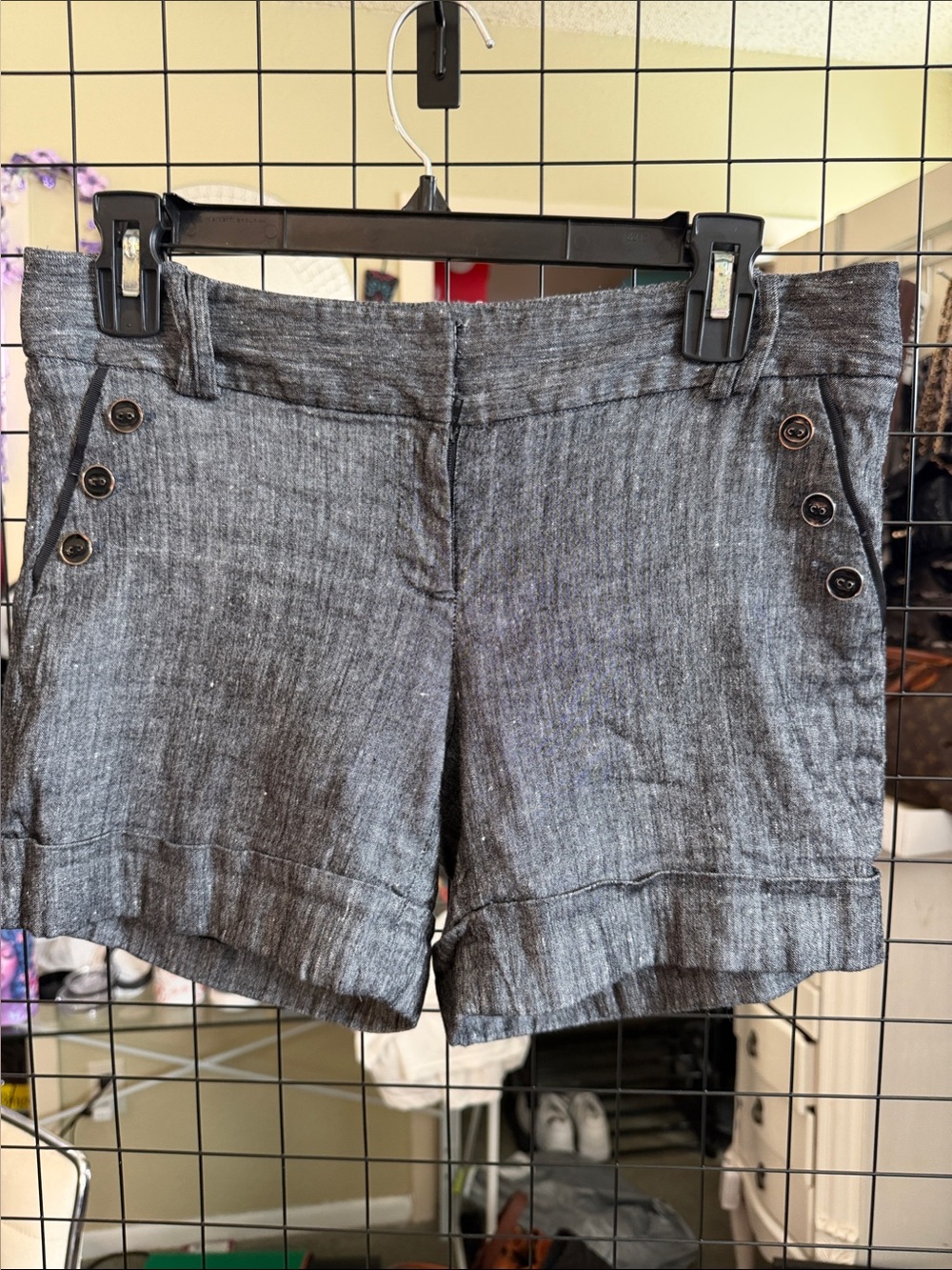 White House Black Market Women's Charcoal Button-Accent Casual Shorts